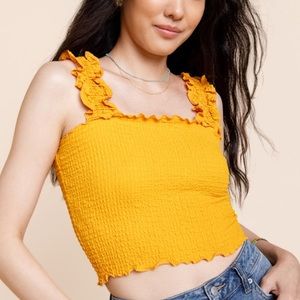 NWT! Francescas Yellow Smocked Ruffled Tank Top